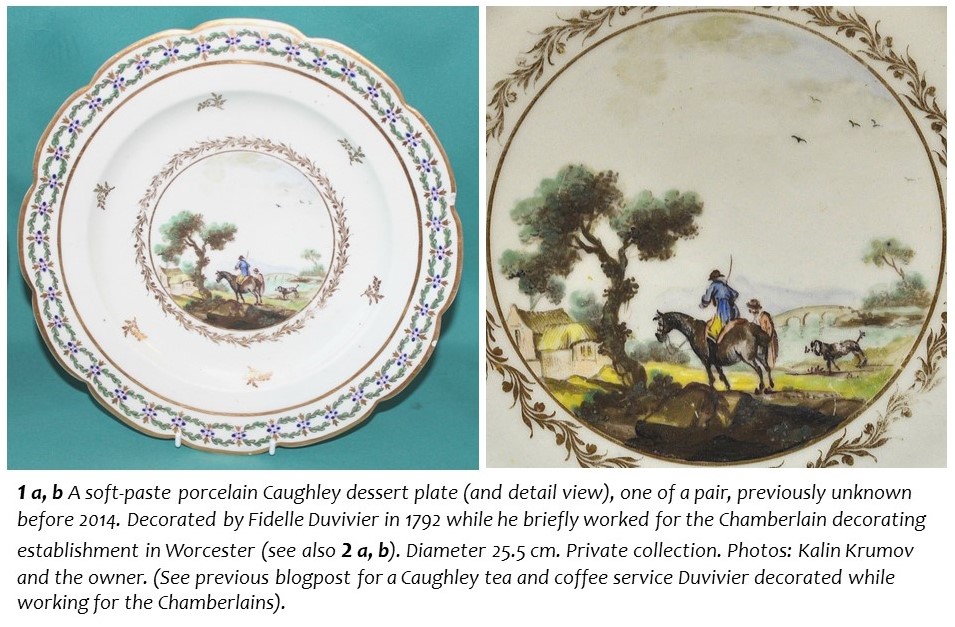 Two more Caughley plates painted in Worcester –  mirroring earlier work